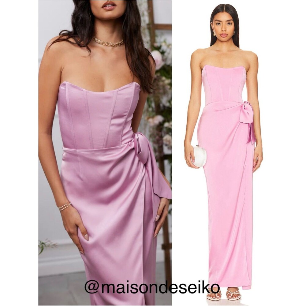 NWT V. Chapman Maxi Dress Pink Mauve Satin Strapless Corset June Bridesmaid 2